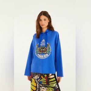 adidas Royal Blue Graphic Hoodie with Tropical Emblem